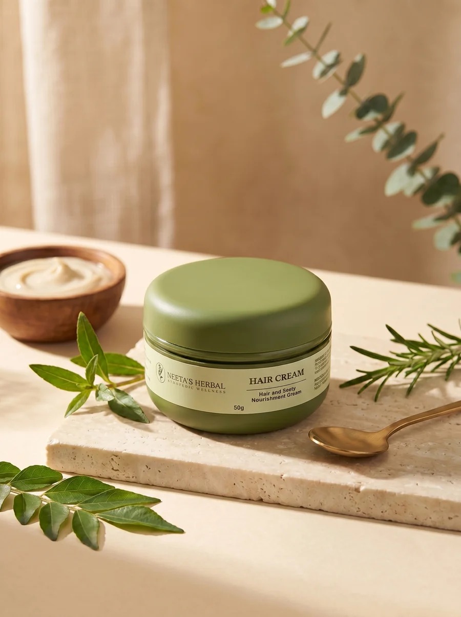 Herbal hair cream tub.