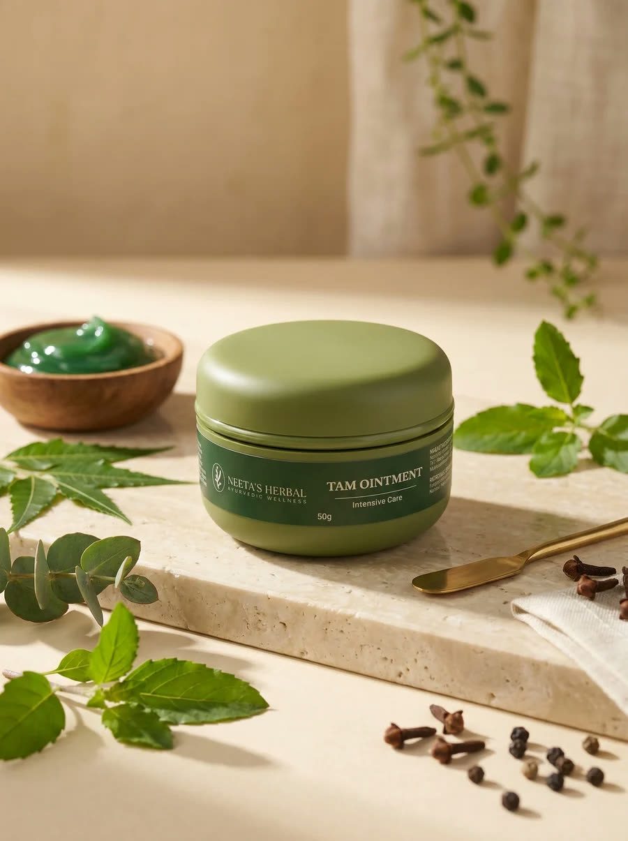 Neeta's Herbal Tam Ointment jar.